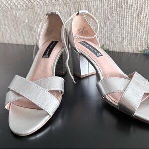 Steve Madden Silver Block Heel Ankle Strap Sandals